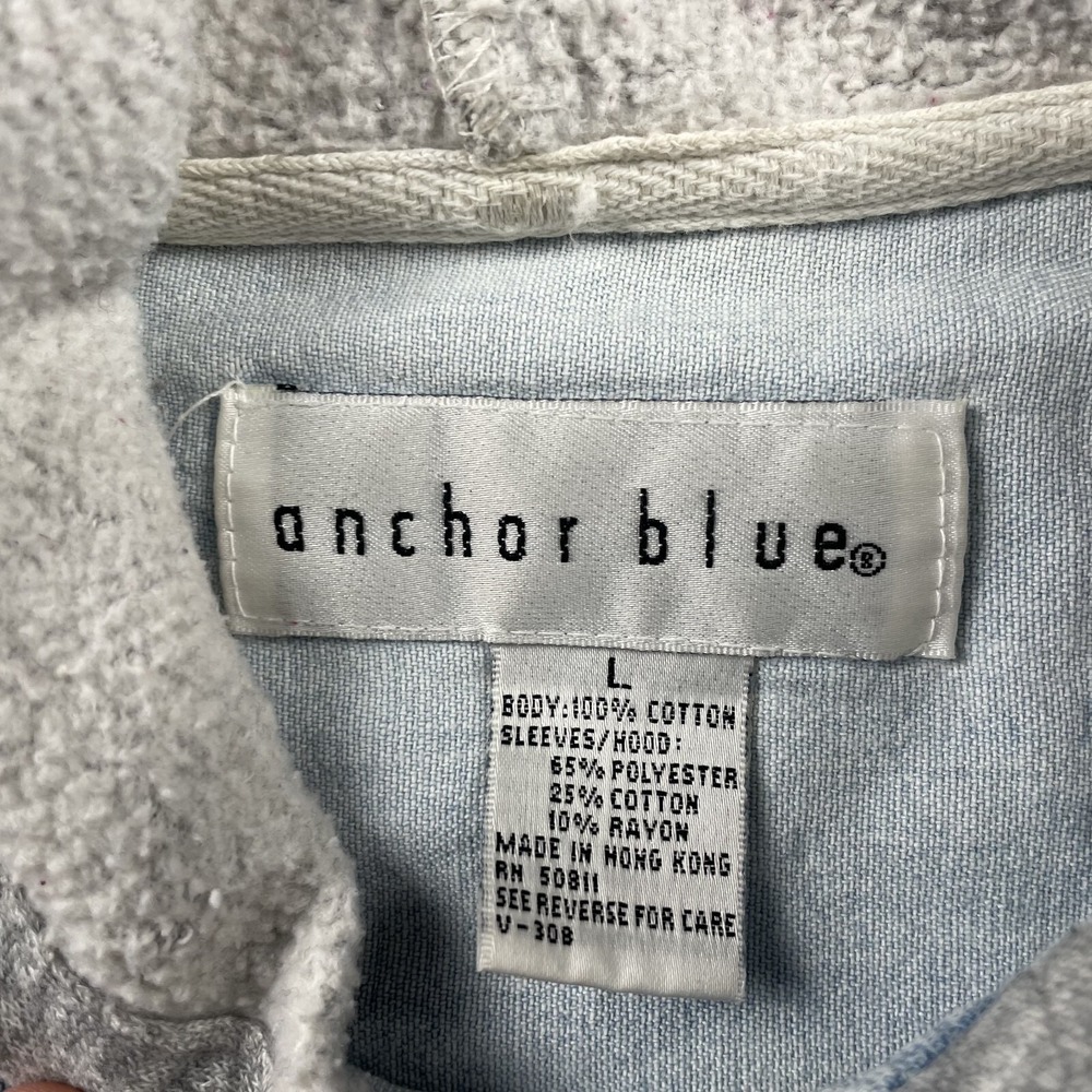 VINTAGE Anchor Blue Shirt Size Large Denim Shacket Hoodie‎ Pearl Snap Y2K Washed - Picture 3 of 8
